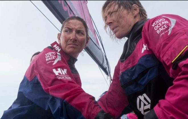 Team SCA - Dee Caffari and Abby Ehler grinding during one of the squals - Leg 4 to Auckland -  Volvo Ocean Race 2015 © Anna-Lena Elled/Team SCA